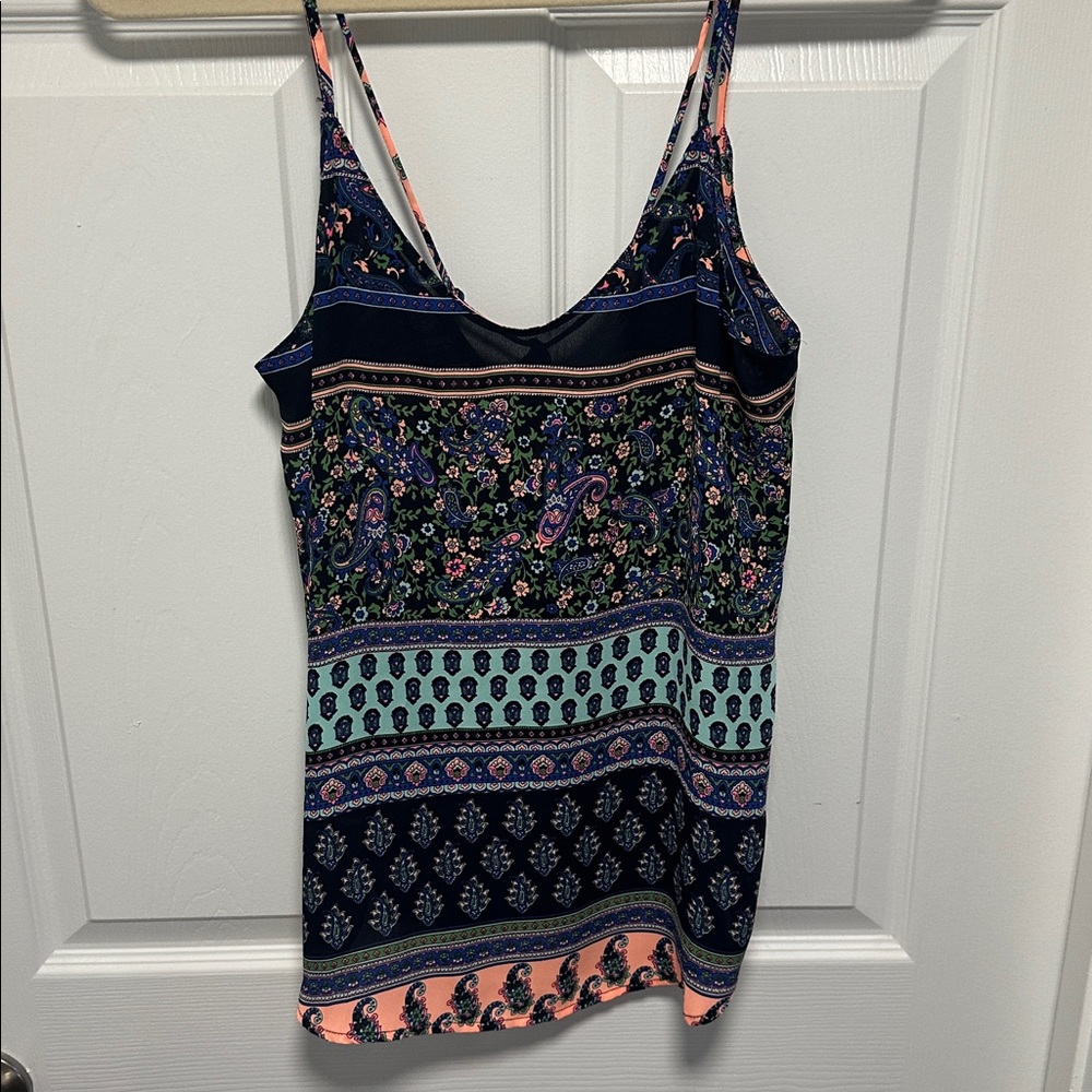 Lush Navy and Coral Floral Tank Top